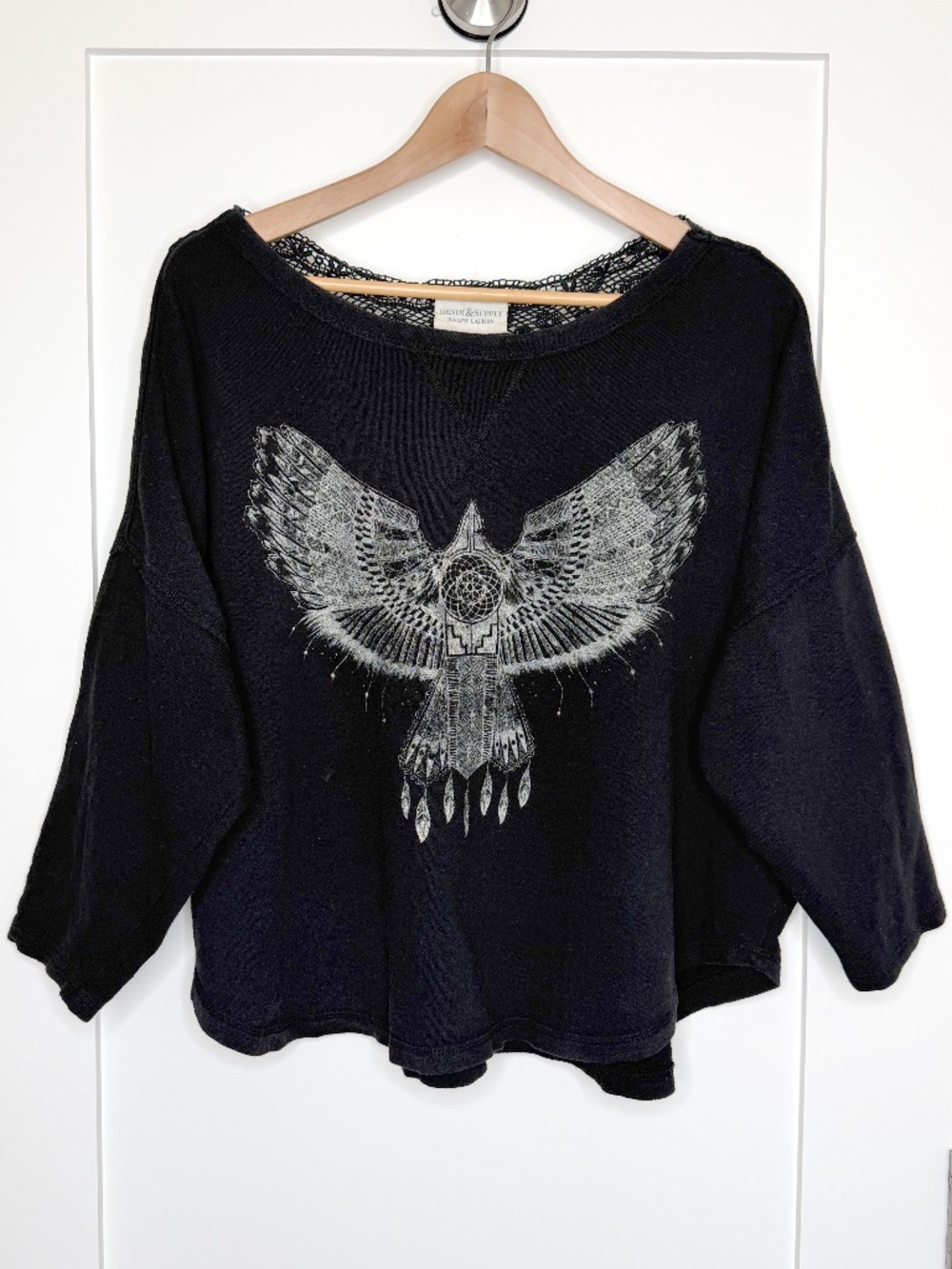 Denim & Supply Ralph Lauren Black Eagle Dreamcatcher Lace Back Top L